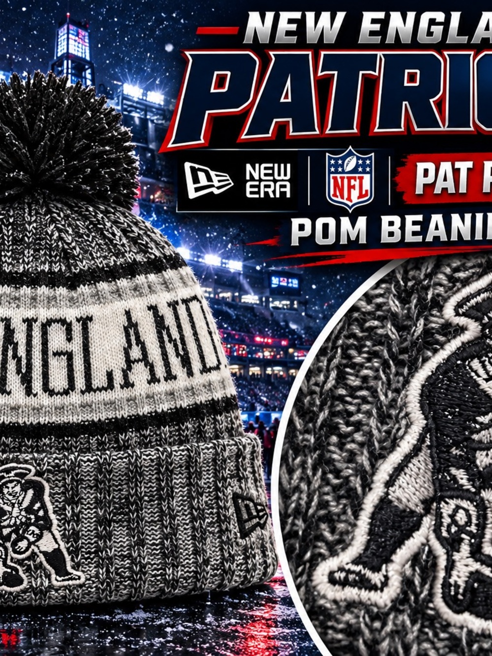 New Era New England Patriots Pat Patriot Pom Beanie NFL Knit Hat One Size